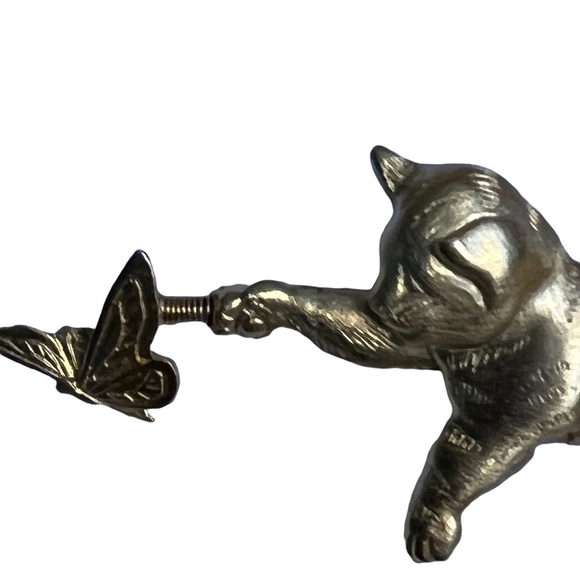 J Jonette Kitty Cat Butterfly Brooch Gold-toned pin 2 3/4” - Picture 10 of 10